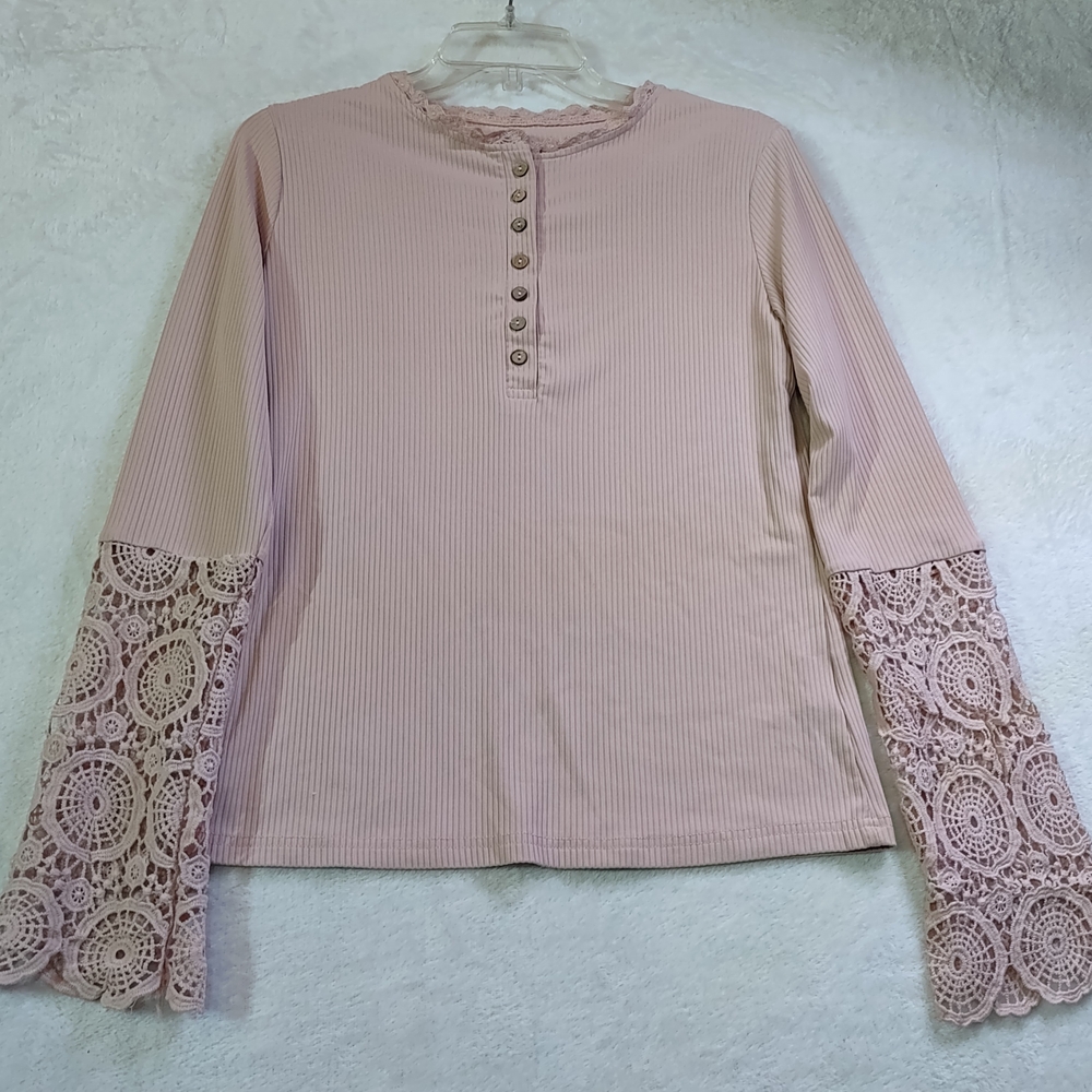 Elegant Pink Lace Sleeve Blouse